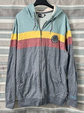 Rip Curl Men’s Light Blue, Yellow & Maroon Striped Zip Hoodie